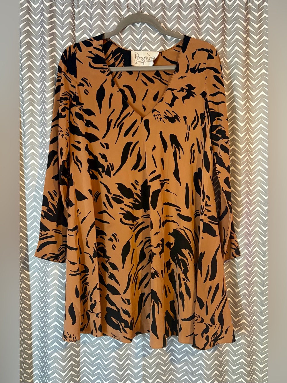 Rory Beca | Abstract Animal Print 100% silk shift mini dress, XS